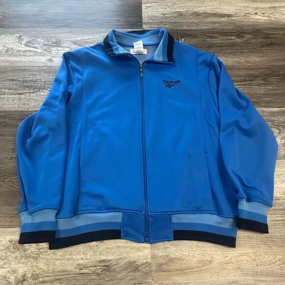 Vintage 90s Reebok 3 Tone Blue Mens L Full Zip Athletic Plain Track Jacket - Picture 3 of 9
